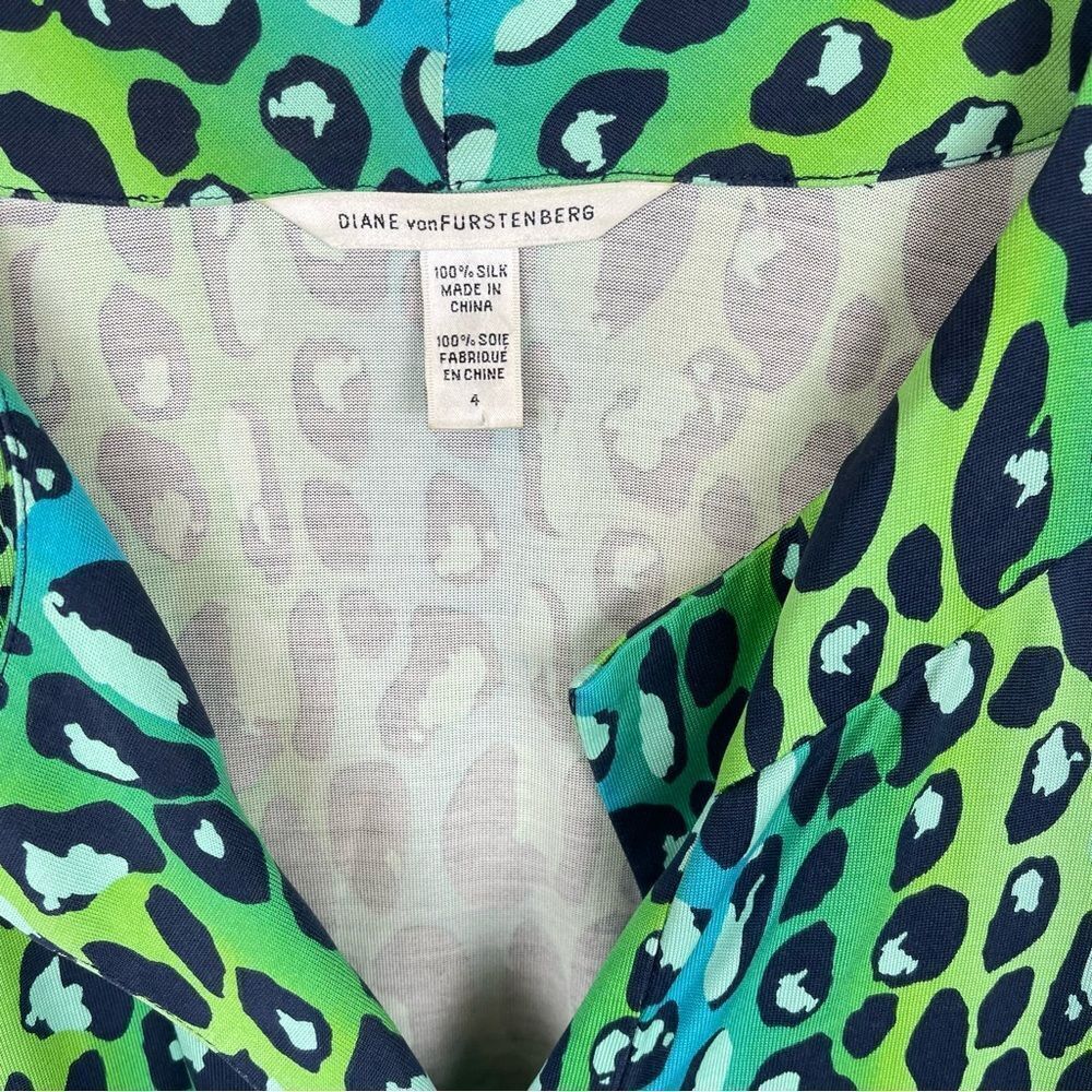 Diane Von Furstenberg Gaby Green and Black Silk Leopard Tunic Dress Size 4 - Picture 6 of 6